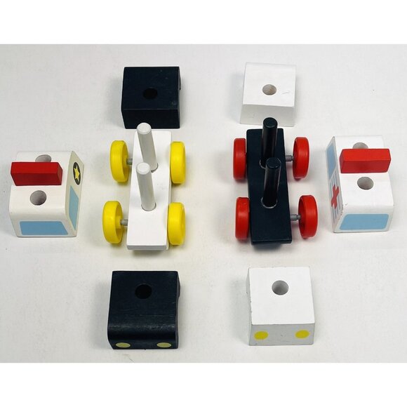 Lot 2 MELISSA & DOUG Wooden Stacking Emergency Vehicles AMBULANCE & POLICE CAR - Picture 6 of 7